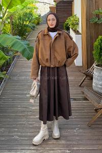 Camel Shirt Collar Long Arm Cotton Suede Polyester Jacket