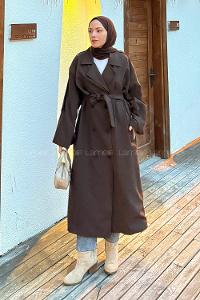 Lamelif Uzun Apoletli Trenç Kahverengi