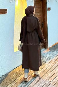 Lamelif Uzun Apoletli Trenç Kahverengi