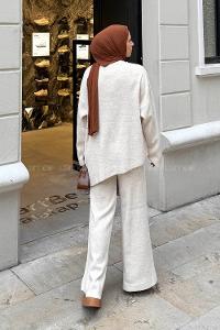 Lamelif Asimetrik Bisiklet Yaka Triko Takım Taş