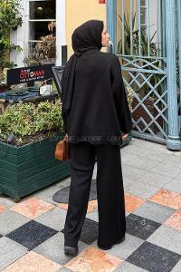 Lamelif Düz Bisiklet Yaka Takım Siyah