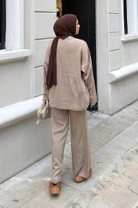 Lamelif Düz İkili Triko Tesettür Takım Koyu Vizonrengi