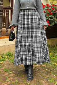 Lamelif Ekose Detay Etek Beyaz-Siyah