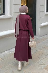 Claret Red Shirt Collar Long Arm Cotton Lycra Flared Skirt Suit