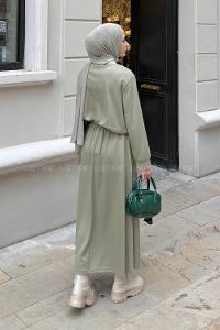 Mint Green Shirt Collar Long Arm Cotton Lycra Flared Skirt Suit