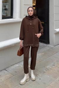Lamelif Kapüşonlu İkili Takım Acı Kahve
