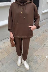 Lamelif Kapüşonlu İkili Takım Acı Kahve