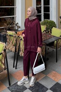 Lamelif Kapüşonlu İkili Takım Bordo