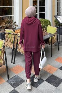 Lamelif Kapüşonlu İkili Takım Bordo