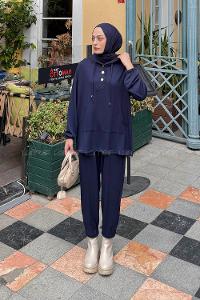 Lamelif Kapüşonlu İkili Takım Lacivert