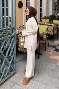 Lamelif Triko İkili Tesettür Takım Bej