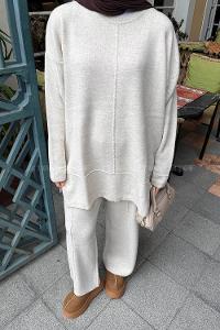 Lamelif Triko İkili Tesettür Takım Bej