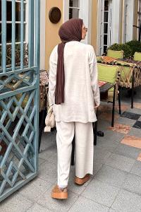 Lamelif Triko İkili Tesettür Takım Bej