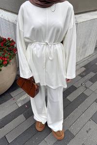 Lamelif Yırtmaçlı İkili Takım Beyaz