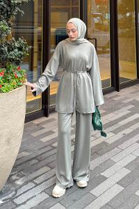 Khaki Crew Neck Long Arm Cotton Regular Trousers Comfortable Suit