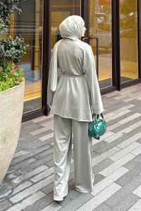 Khaki Crew Neck Long Arm Cotton Regular Trousers Comfortable Suit