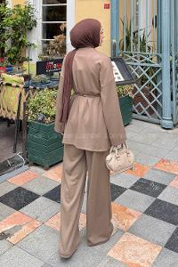 Lamelif Yırtmaçlı İkili Takım Soft Kahve