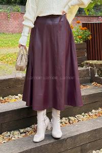 Claret Red Skin Flared Skirt Skirt