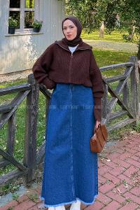 Lamelif Fermuarlı Triko Hırka Acı Kahve