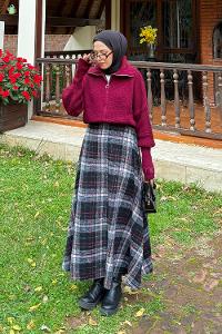 Lamelif Fermuarlı Triko Hırka Bordo