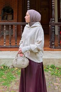 Lamelif Fermuarlı Triko Hırka Taş Rengi