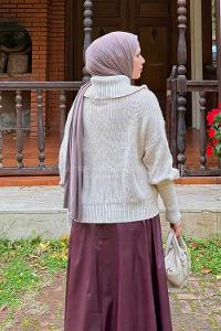 Lamelif Fermuarlı Triko Hırka Taş Rengi