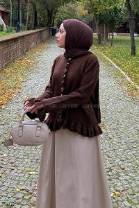 Lamelif Fırfır Detaylı Hırka Acı Kahve