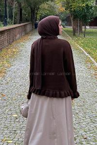 Lamelif Fırfır Detaylı Hırka Acı Kahve