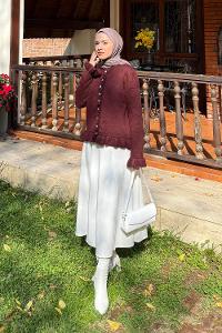 Lamelif Fırfır Detaylı Hırka Bordo