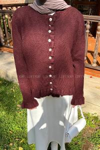 Lamelif Fırfır Detaylı Hırka Bordo