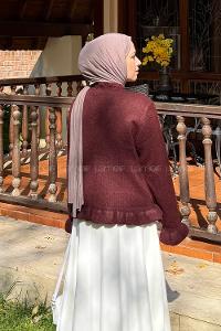 Lamelif Fırfır Detaylı Hırka Bordo