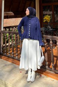 Lamelif Fırfır Detaylı Hırka Lacivert