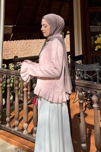 Lamelif Fırfır Detaylı Hırka Pudra