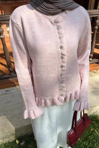 Lamelif Fırfır Detaylı Hırka Pudra