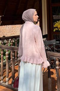 Lamelif Fırfır Detaylı Hırka Pudra