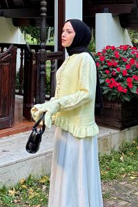 Lamelif Fırfır Detaylı Hırka sarı