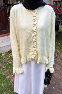 Lamelif Fırfır Detaylı Hırka sarı