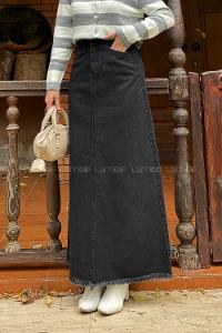 Lamelif Püskül Detaylı Kot Etek Füme