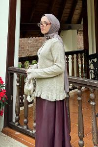 Lamelif Taş Düğmeli Hırka Soft Kahve