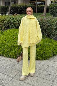 Lamelif Atkılı Örgü Desen İkili Takım Sarı