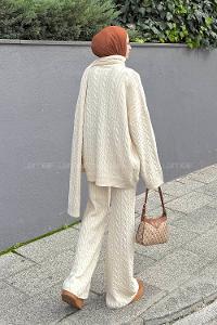 Lamelif Atkılı Örgü Desen İkili Takım Taş Rengi