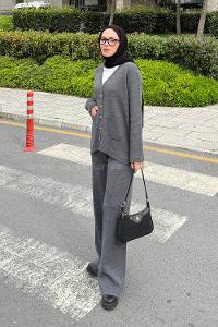 Lamelif Cepli Hırkalı Takım Gri