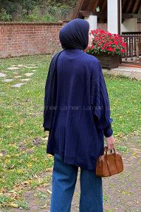 Lamelif Çizgili Triko Kazak Lacivert