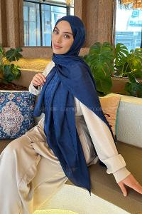 Midnight Blue Viscose Fabric Straight Printed Shawl