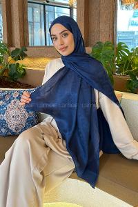 Midnight Blue Viscose Fabric Straight Printed Shawl