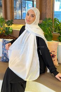 Lamelif F Desen Janjan Jakar Şal Kırık Beyaz