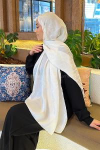 Lamelif F Desen Janjan Jakar Şal Kırık Beyaz