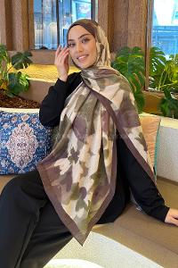 Lamelif Flora Garden Desen Bambu Şal Asker Yeşili Kahverengi