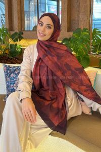 Lamelif Flora Garden Desen Bambu Şal Bordo