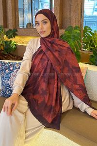 Lamelif Flora Garden Desen Bambu Şal Bordo